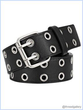Double Grommet Faux Leather Belt Punk Metal Wide Jean Waist Belt